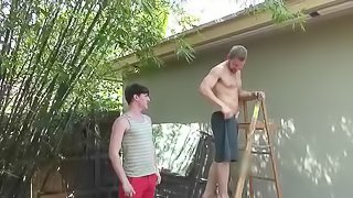 Salacious gay teen with a nice body licking an older man's asshole