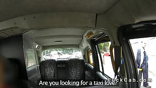 Pretty British blonde flashing in fake taxi