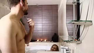 Satine Spark enjoys a romantic sex session in a bathroom