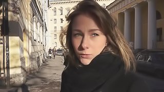 Hot Russian lass with natural tits enjoys being drilled hardcore doggy style in a reality shoot