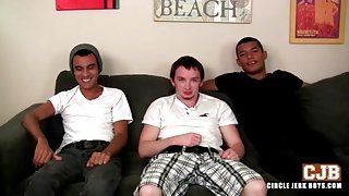 Interracial handjob threesome with hotties