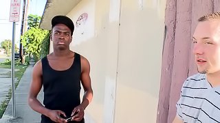 Sexy, Ebony-Skinned, Gay Guy With An Amazing Body Sucking A Stranger's Big, White Cock