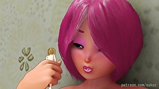 Mia swallows her shrunken "friend" (giantess, vore)