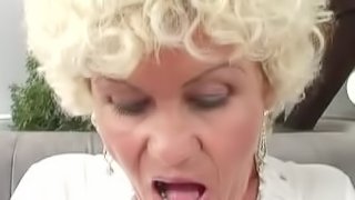 Blonde granny Effie sucks a BBC and takes a good ride on it