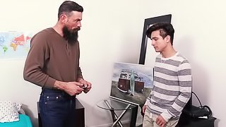 Daddy teaches virgin BF to suck and fuck