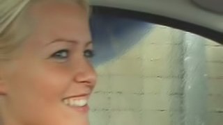 blonde porn star Sophie Moone shows the way she cleans her car