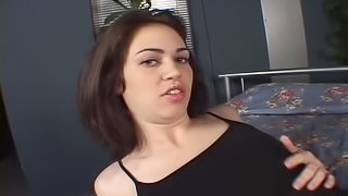 Beautiful slender girl fucking two guys at once