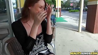 Glamorous redhead teen picked up and smashed with cock