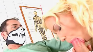 Blonde nurse Bibi Noel seduces a hunk for a nasty sex session