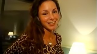 Brunette with a hairy pussy enjoying a hardcore missionary style fuck