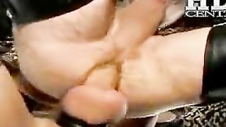 Men in black leather pants enjoy sucking and being sucked at a awesome threesome