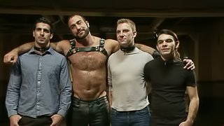 Three horny gays get bound and tormented by some blue stud