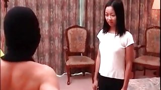 Man in a mask gets to fondle this sexy Asian teen
